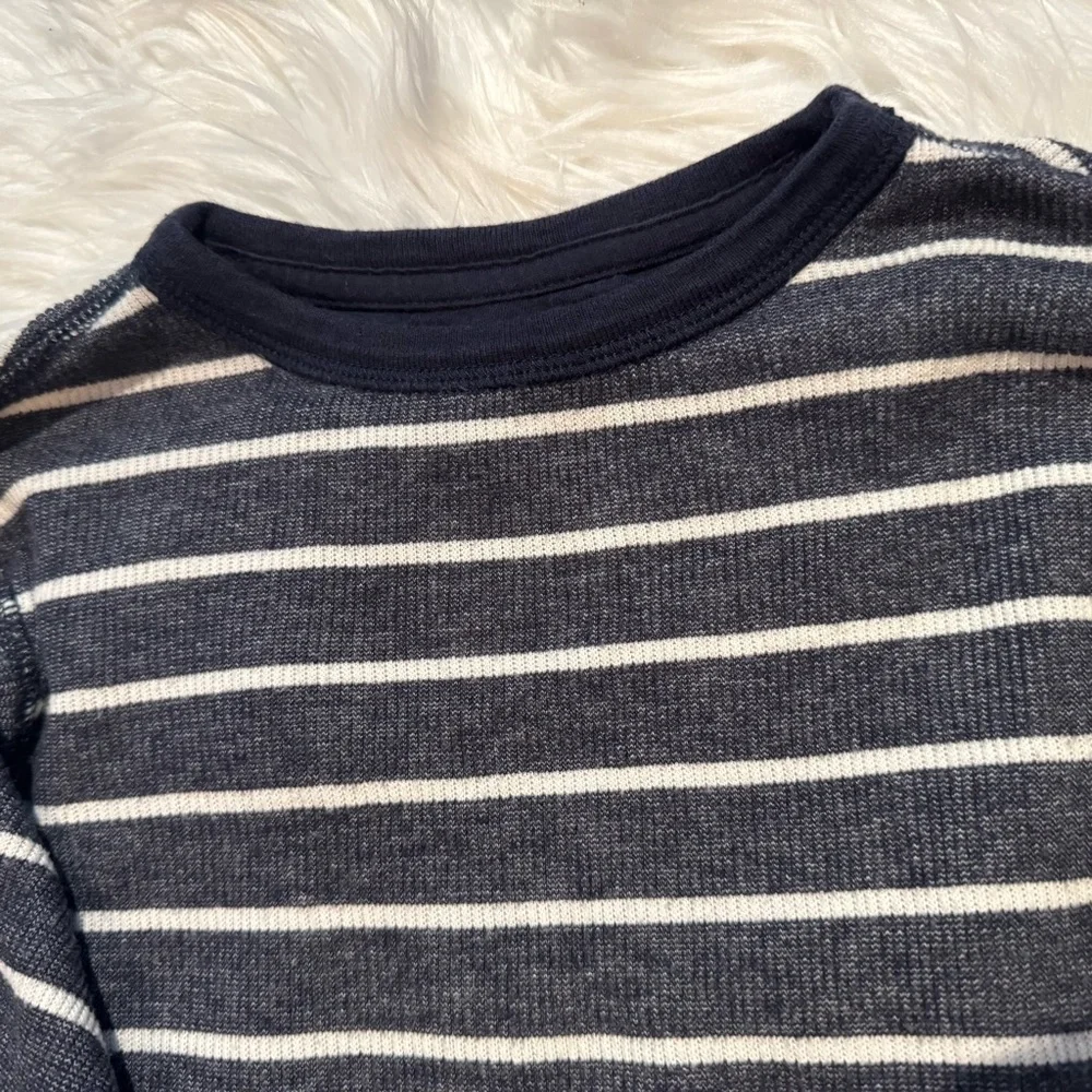 GAP Kids Boys 6-7 Navy White Striped Thermal‎ Waffle Knit Shirt EUC